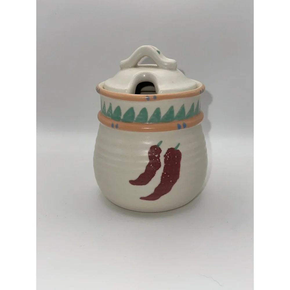 Treasure Craft Taos Ceramic‎ Jam Jar with Lid Chili Pepper Southwestern NO SPOON